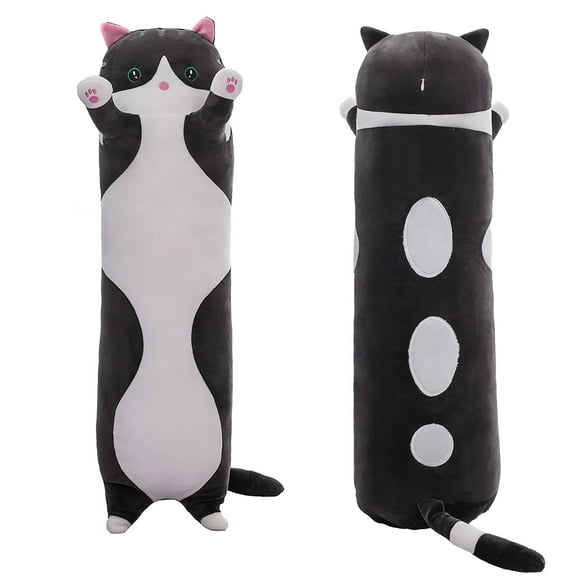 SHINUOER Long Cat Plush Pillow Cat Body Pillow Black Cat Stuffed Animal Soft Plushies Kawaii Stuffed Kitten Plush Toy for Kids Girlfriend(Black 59Inch)