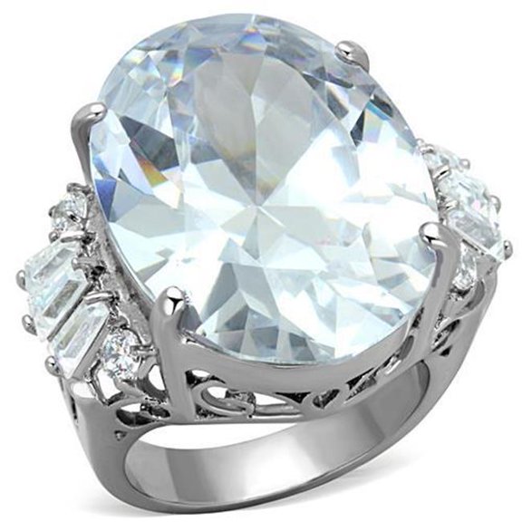 Alamode TK1747-6 Women High Polished Stainless Steel Ring with AAA Grade CZ in Clear - Size 6