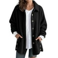 thumbnail image 2 of CUZIBR Women Soft Jacket Cozy Long Sleeve Button Down Solid Color Open Front Cardigan Notched Lapel Casual Loose Fit Thick Warm Blouse Outwear,Black,L, 2 of 5