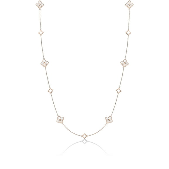 Mother of Pearl Flower Necklace in 925 Sterling Silver with Rose Gold Plating Adjustable Lobster Claw by Lavari Jewelers