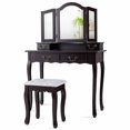 thumbnail image 1 of Gymax Vanity Set Makeup Dressing Table Tri Folding Mirror Stool 4 Drawers Coffee, 1 of 10