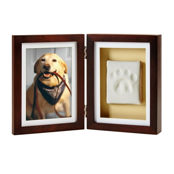Pearhead Pet Pawprints Wood Tabletop Picture Frame Kit for Dogs and Cats, Brown, 4" x 6"