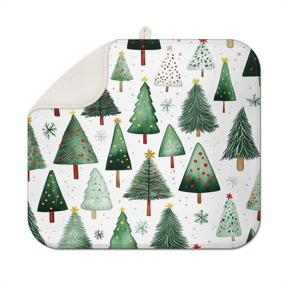 Christmas Dish Drying Mat 16x18 Inch, Ultra Absorbent Microfiber Dish Rack Pad Drainer Mat for Kitchen Counter, Coffee Bar, Festive Holiday Decor.