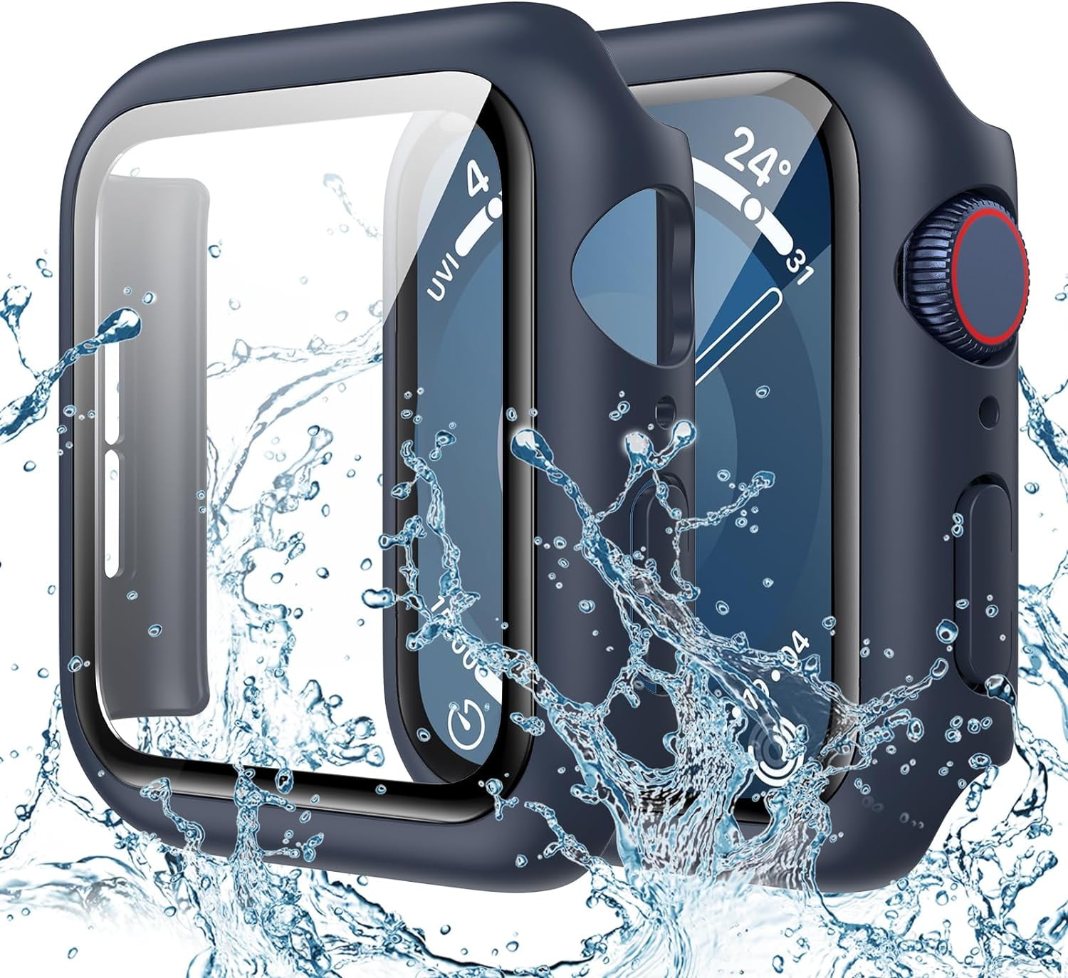 XiHAMA Waterproof Screen Protector Case Compatible with Apple Watch Series 6/5/4/SE 44mm, Hard Bumper with Tempered Glass for Watch Cover