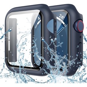 XiHAMA Waterproof Screen Protector Case Compatible with Apple Watch Series 6/5/4/SE 44mm, Hard Bumper with Tempered Glass for Watch Cover
