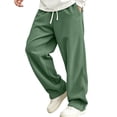 thumbnail image 3 of LODIENY Men Corduroy Ribbed Pants Wide Leg Loose Fit Casual Trousers Drawstring Elastic Waist Fashion Sweatpants Green L, 3 of 8