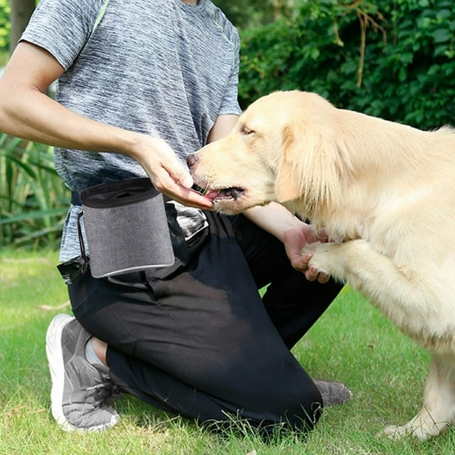 Granny's Best Outdoor Dogs Cats Feeding Pouch, Denim Built in Poop Bag Dispenser