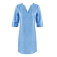 thumbnail image 4 of Rigardu Women's Fashionable And Comfortable V Neck Half Sleeved Cotton And Linen Short Dress Blue + XL, 4 of 4