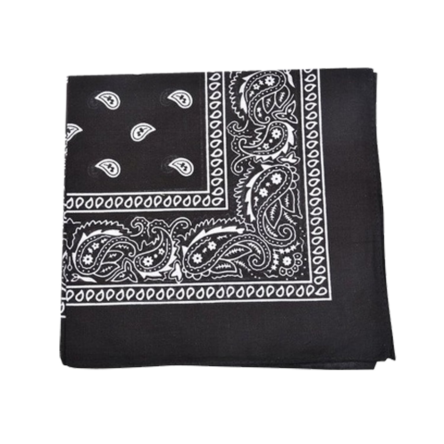 Mechaly Extra Large Quality Polyester Paisley Print Bandana 27 x 27 Inches (Black)