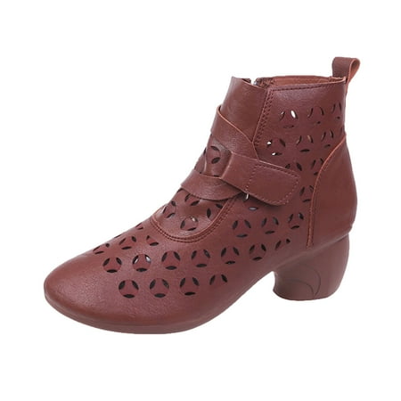 

Winter New Women Casual Boots Ladies Fashion Solid Color Leather Hollow Comfortable Zipper Heel Booties