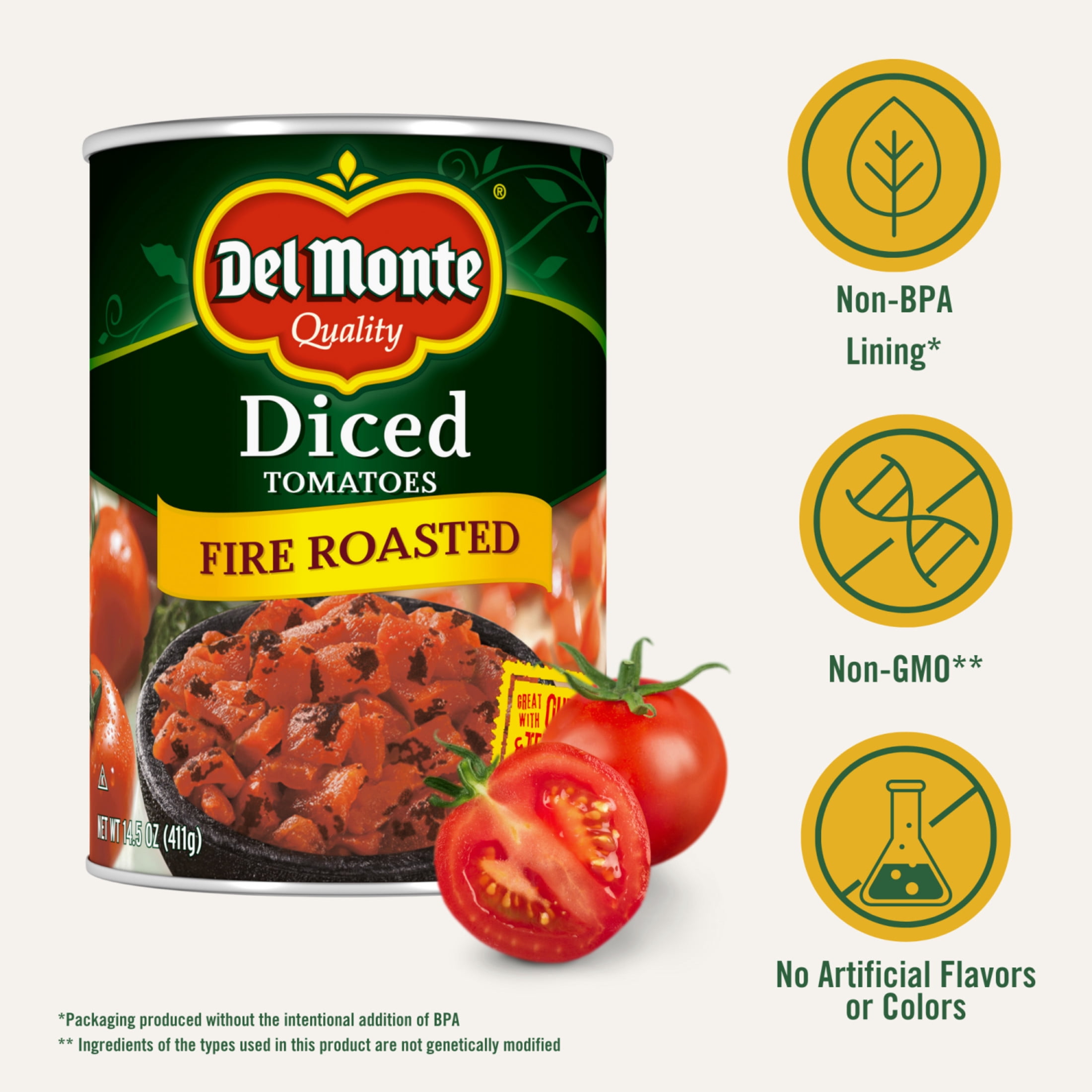 Del Monte Fire Roasted Diced Tomatoes, 14.5 oz Can