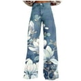 thumbnail image 3 of BiZtdJrK Palazzo Pants for Women Loose Fit Wide Leg Jeans Casual Button High Waisted Denim Trousers Fashion Floral Print Jean Pants Sales Today Multicolor XL, 3 of 6