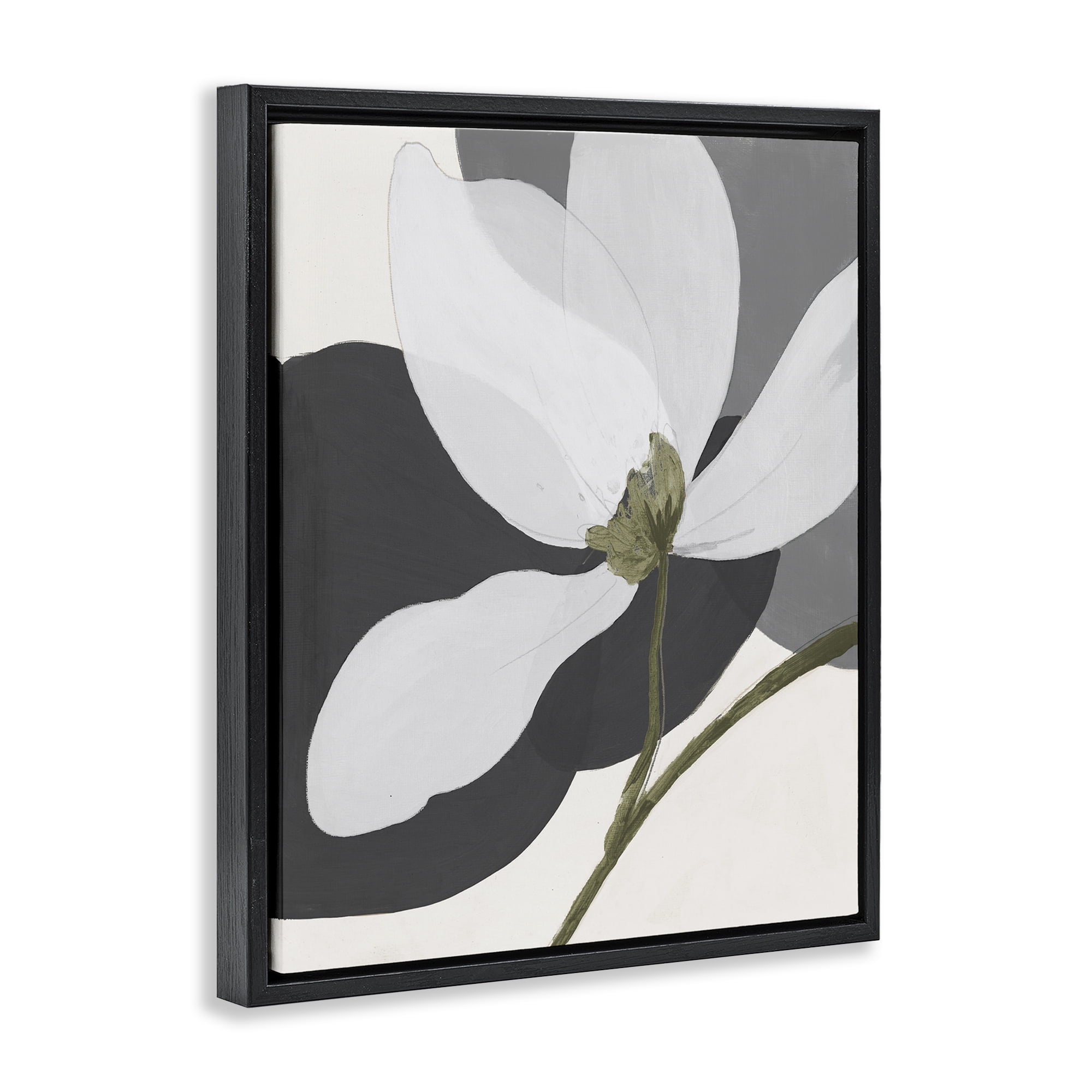 Stupell Industries Abstract Floral Shape Botanical & Floral Painting Black Floater Framed Art Print Wall Art, 17 x 21