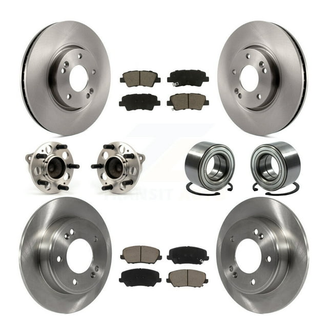 Transit Auto Front Rear Wheel Hub Bearings Assembly Disc Brake Rotors and Ceramic Pads Kit (10Pc) for Car Kia Forte Forte5 Hyundai Veloster - Left Right Side (Driver Passenger) KBB-117369