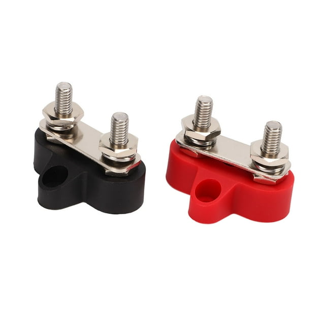 Bloc de Jonction Électrique, Couleur Rouge Noir Antirouille 2 Clous pour Voitures RVs ATVs Navires M6 1/4 Po