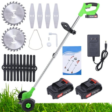 Cordless Weeder Mower Battery Powered 21V Electric Weeder Brush Cutter, Height Adjustable Edge Trimmer 3-in-1 Cutting Tool with Wheel & 2 Batteries