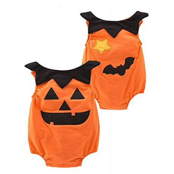 StylesILove Infant Unisex Baby Boys Girls Fun Pumpkin Face Sleeveless Orange Cotton Romper Halloween Outfit (24 Months)