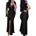 thumbnail image 4 of Vestidos sexys para mujer cita noche contraste lentejuelas borlas fruncidas hendidura bodycon maxi vestido formal, 4 of 5
