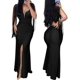 thumbnail image 4 of Vestidos sexys para mujer cita noche contraste lentejuelas borlas fruncidas hendidura bodycon maxi vestido formal, 4 of 5