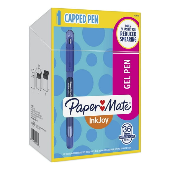 Paper Mate InkJoy Gel Pens, Medium Point (0.7mm), Dark Blue, Capped, 36 Count