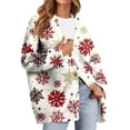 thumbnail image 5 of Women's Fashion Loose Knit Long Sleeve Christmas Print V-Neck Button Cardigan for Holiday Casual Wear and Comfortable Fit,White,XL, 5 of 6