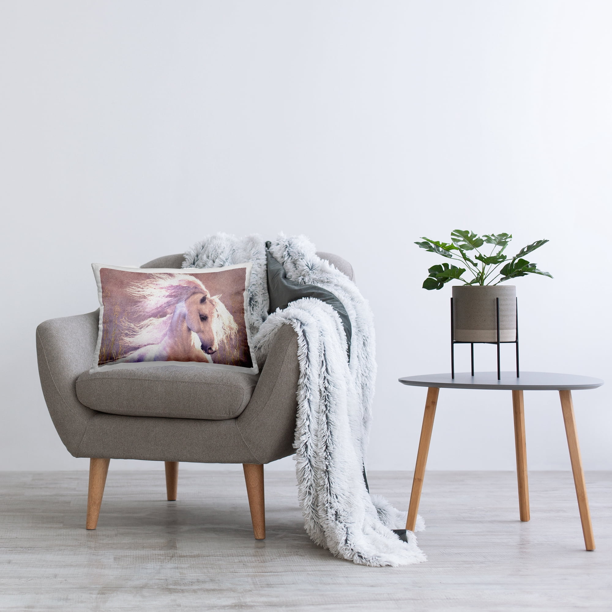 Stupell Industries White Windblown Stallion Decorative Printed Throw Pillow, 14 x 20