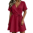 thumbnail image 2 of Bxsruta Womens Summer Dress Casual Short Sleeve V Neck Wrap Mini Dress for Vacation Beach, 2 of 7