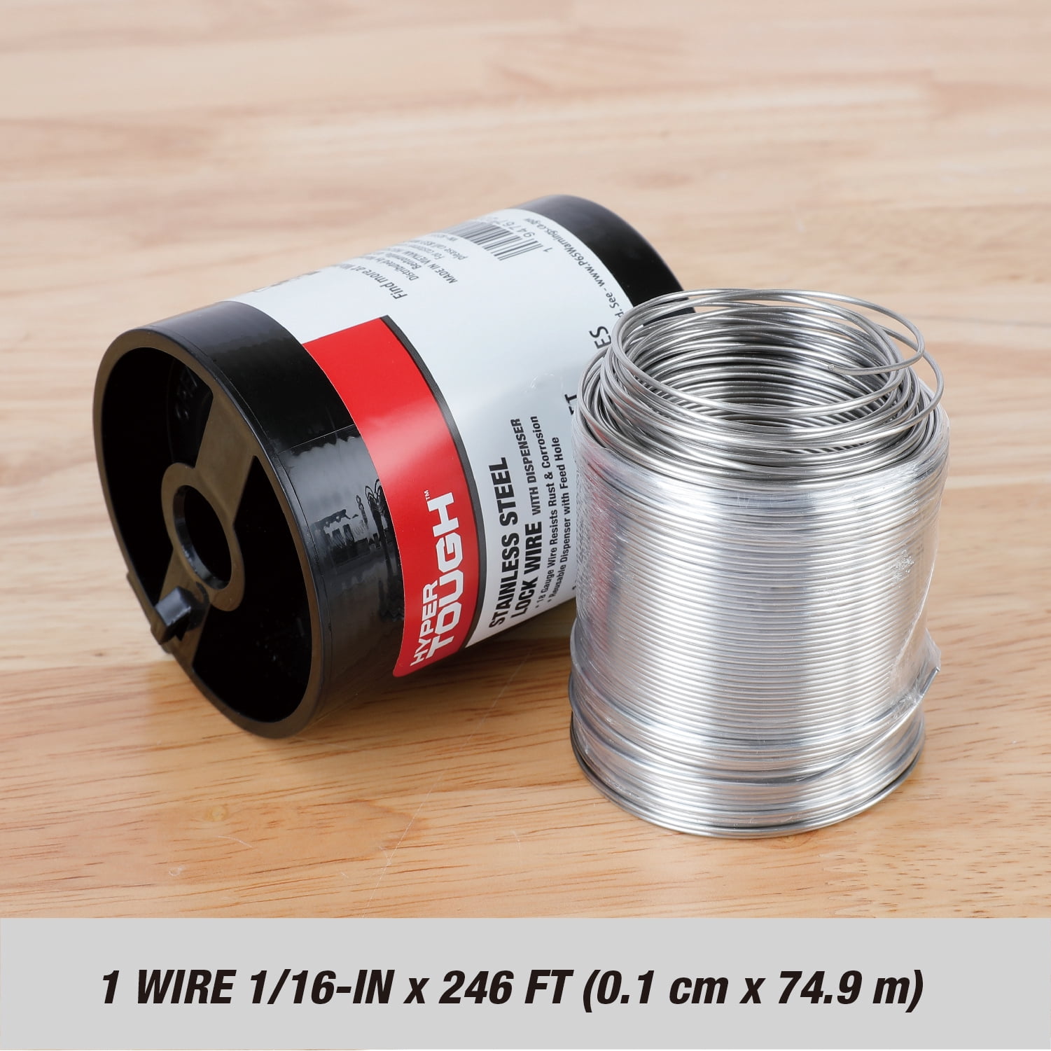 Hyper Tough 18 Gauge Stainless Steel Lock Wire, Includes Dispenser with Feed Hole, Resists Rust and Corrosion