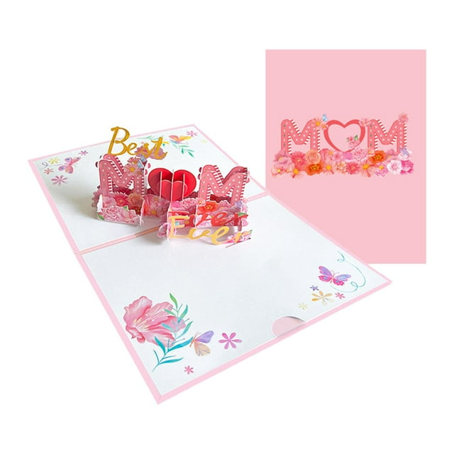 Caja de tarjetas para el día de la madre, centro de mesa, tarjeta 3D, tarjeta de bendiciones para cumpleaños, decoración de adorno Rosa