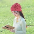 thumbnail image 4 of Women Beanie Solid Color Flowers Soft Elastic Linen Blend Head Wrap Hat for Daily Life, 4 of 8