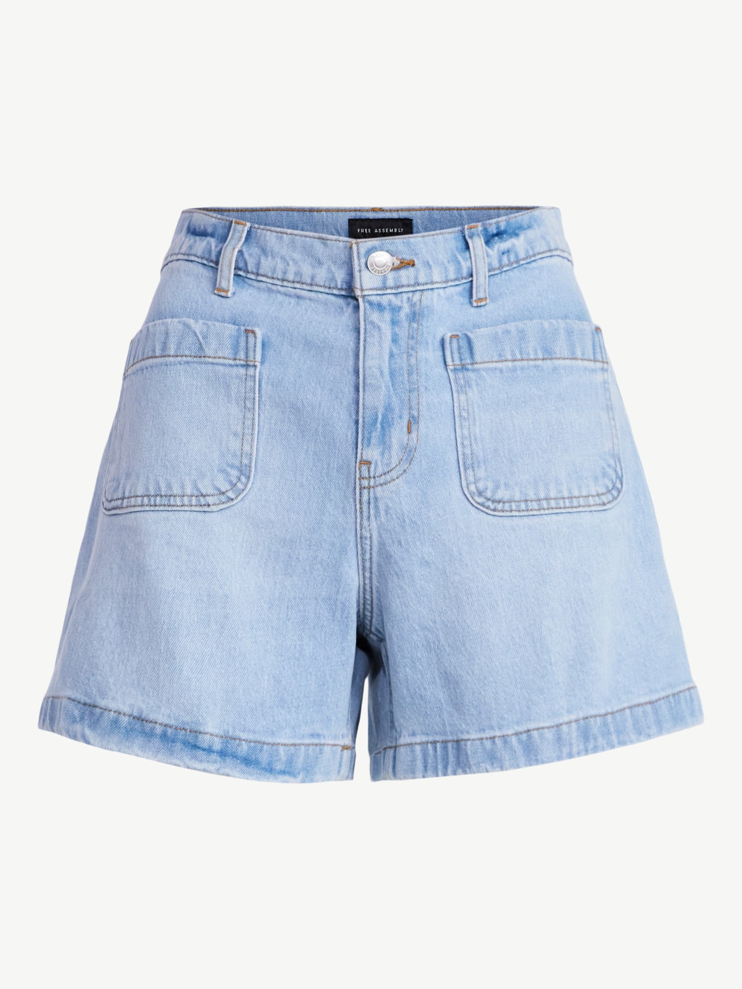 Free Assembly Women's and Women's Plus Patch Pocket Denim Shorts, 4" Inseam, Sizes 0-28W