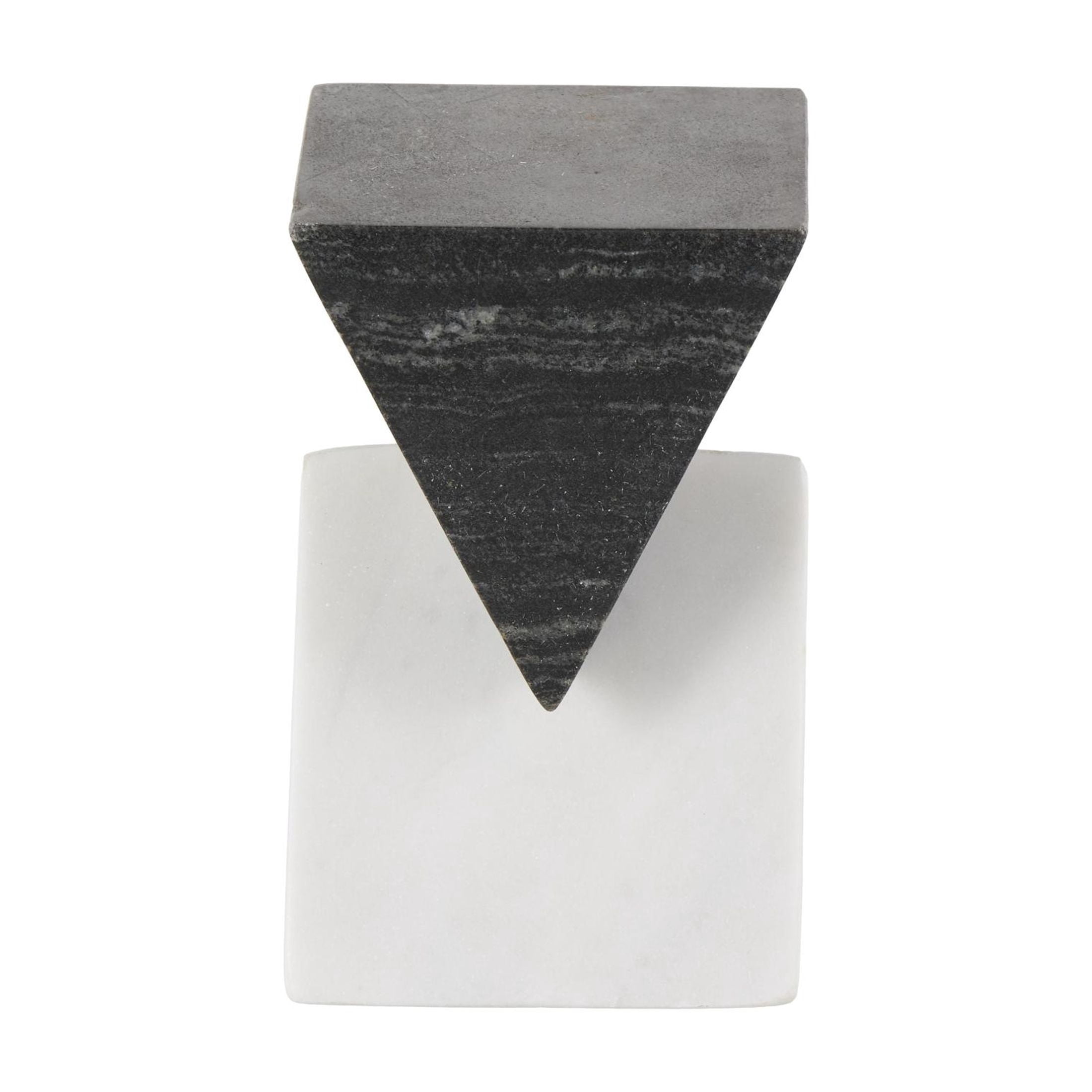 4" x 7" White Marble Stacked Pyramid Geometric Sculpture with White Base, by DecMode