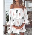 thumbnail image 2 of Vestido de mujer con estampado floral, hombros descubiertos, mangas largas con volantes, cintura alta, estilo túnica con volantes y corte en A., 2 of 5