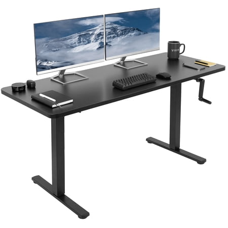 VIVO Manual 60” x 24” Stand Up Desk | Black Table Top Black Frame