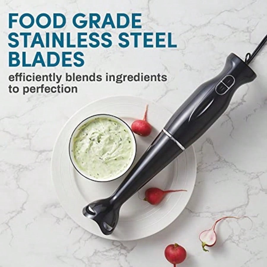 Immersion Hand Blender 300 Watts 2 Speed Mixing with Detachable Blades Detachable Wand Stick Mixer Smoothies Baby Food Soup Charcoal Black