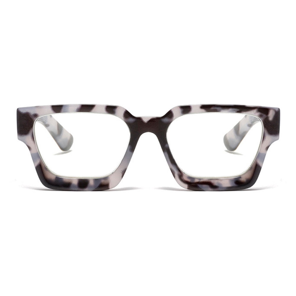 5 Pairs of Grey Tortoiseshell Thick Oversize Square Candy Color Reading Glasses for Women and Men, Stylish Blue Light Blocking Spring Hinge Readers