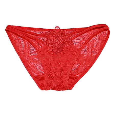 LARUYEKO Womens Sexy Low Waist Mesh Transparent Hollow Rose Embroidered Panties Women s Cotton Underwear High Waisted Ladies Full Coverage Panties High-Cut Stretch Cool Underwear