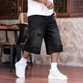 thumbnail image 3 of GINGTTO Men's Ripped Baggy Fit Below Knee Denim Shorts, 3 of 8