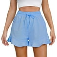 thumbnail image 2 of IDALL Athletic Shorts for Women Linen Shorts Women Casual Shorts Comfy Drawstring Lace Up Elastic Waist Summer With Pockets Wide Leg Shorts Summer Shorts Lounge Shorts Women Light Blue S, 2 of 8