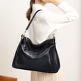thumbnail image 2 of Genuine Cowhide Leather Women Hobo Bag, Soft Shoulder Tote, Pebbled Texture, Large Capacity, Black, 2 of 11