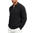 thumbnail image 4 of LYSMORA Men's Cable Textured Lapel Quarter Zip Long Sleeve Polo Shirt, Loose Fit Casual Business Athletic Tops, 4 of 8