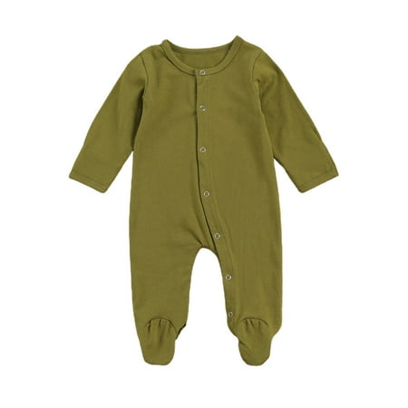 

One opening Toddler Round Collar Romper Suit Baby Long Sleeve One Piece Bodysuit Infant Solid Color Jumpsuits