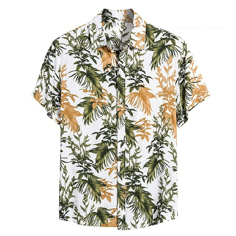 VSSSJ Button Down Shirts for Men Relaxed Fit Vintage Hawaiian Style Pattern Print  Short Sleeve Cuban Collar Tee Shirt Summer Vacation Beach Blouse Top Yellow  XXL 