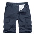 thumbnail image 2 of SDNall Men Casual Solid Zipper Button Pockets Elastic Waist Cropped Cargo Shorts, 2 of 9