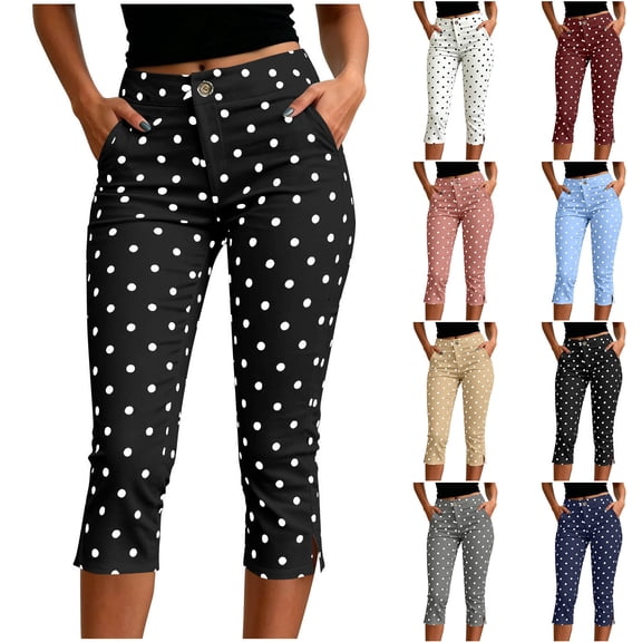 Women's Stretchy Cropped Yoga Pants with Elastic Waist & Zip Pockets for Workout Gym Fitness, Casual Lounge Activewear Capri Pants for Women | UKHCCC,Black L