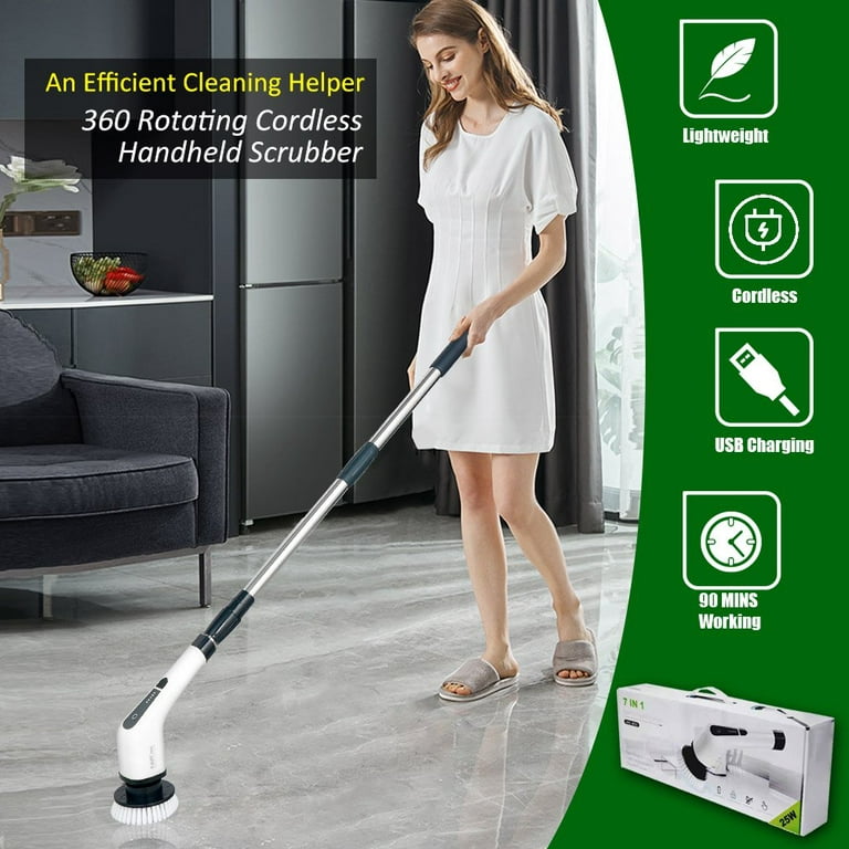 Hymeago Electric Spin Scrubber, Electric Cleaning Brush with LED Display  and 4 Replaceable Brushes, 2 Speeds and 3 Angles Adjustable, Cordless Power