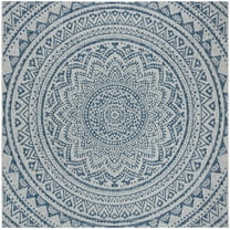 SAFAVIEH Courtyard Josiah Floral Medallion Indoor/Outdoor Area Rug, Light Grey/Blue, 9' x 9' Square
