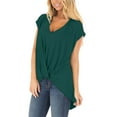 thumbnail image 6 of Twist Front Tops for Women, Yigetop 2025 European and American Women's Short Sleeved New Solid Color Large Size V Neck T Shirt Cute Summer Tops for Women Green1 S, 6 of 8