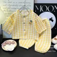 thumbnail image 2 of Conjunto de ropa de dormir de algodón de nube para niños, ropa de hogar con estampado de dibujos animados para niños y niñas, traje de dos piezas, cárdigan para primavera, otoño y verano, 2 of 5