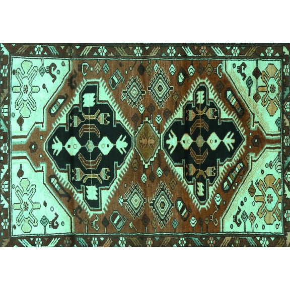 Ahgly Company Indoor Rectangle Persian Turquoise Blue Traditional Area Rugs, 5' x 7'
